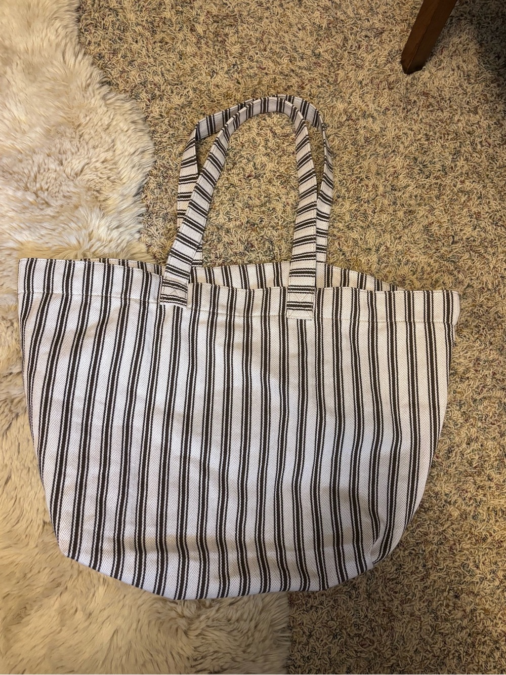 Striped Canvas Tote Bag in White and Brown - Universal Thread